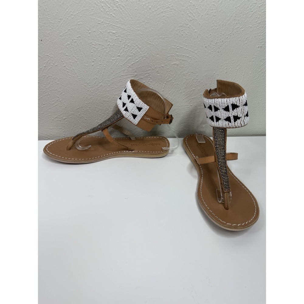 Laidback London BLACK/WHITE Women's Dunga Beaded Flat Sandal US 9.5 EU40